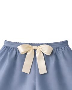 Ensemble pyjama personnalisé en satin bleu poussière avec short et caraco pour femme, vêtements de nuit doux en soie, ensemble deux pièces d'été avec nœud - Product Image 3