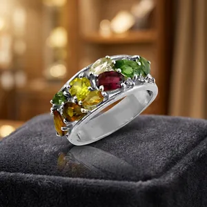 Sterling <b>Silver</b> <b>Garnet</b> Multi-Gemstone <b>Ring</b> Prong Setting Statement Jewelry Daily Wear Unisex Fine Jewelry - Product Image 4