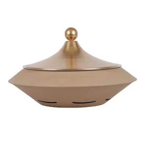 Plat de service de luxe en acier inoxydable avec couvercle en dôme à base tressée, pot décoratif pour buffet, vaisselle de restauration hôtelière - Product Image 6