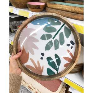 Plateau de service en bois émaillé personnalisé, écologique, imprimé botanique, assiette à fruits en bois, plateau rond en bois de qualité alimentaire pour la cuisine et la salle à manger - Product Image 2