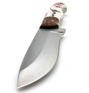 High contrast acid <b>etched</b> twist damascus steel prep <b>tool</b> with ornate guard and resin wood handle - Product Image 4