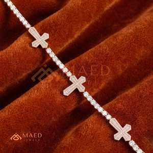 Pulsera de cadena fina con cruz de oro rosa de 14K chapada en oro, estilo diamante, de lujo, para mujer, regalo - Product Image 2