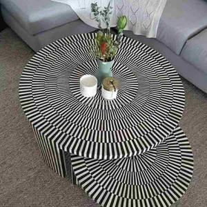 Artful Living Tables basses uniques en incrustation d'os pour des espaces intemporels - Product Image 1