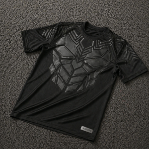 Custom 3D Embossed Print Men's Soccer Jersey <b>Black</b>-on-<b>Black</b> Geometric Armor Football Shirt - Product Image 1