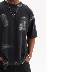 Custom Distressed Oversized T-Shirts for <b>Men</b> 100% Cotton Anti-Wrinkle Knitted Fabric <b>Hand</b>-Painted Street Wear Short Sleeve - Product Image 3
