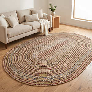 Grand tapis rectangulaire en jute tressé, écologique, adapté aux animaux domestiques, personnalisable, pour salon et chambre à coucher de style bohème - Product Image 1