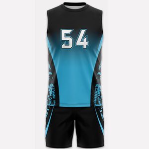 ชุดเสื้อบาสเก็ตบอลแบบกำหนดเอง สีดำไล่เฉดสีน้ำเงิน พิมพ์ลายแบบ Sublimation ระบายเหงื่อได้ดี สำหรับผู้ใหญ่ แบบ Unisex คอกลม แขนกุด ผ้าตาข่าย - Product Image 2