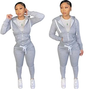 Conjunto Deportivo con Capucha para Mujer, Color Sólido, Manga Larga, Cierre Frontal, Ropa Casual de Otoño, Material Transpirable de Poliéster - Product Image 2