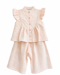 Conjunto de Top con Volantes Florales y Pantalones Cortos de Pierna Ancha para Niñas, Atuendo Dulce de 2 Piezas, Sin Mangas, Estilo Casual - Product Image 2