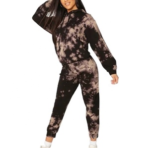 Women's <b>Tie</b> <b>Dye</b> Casual Oversized OEM Track Suit With Drawstring Hood Men's Pullover Drawstring Hooded Sweatsuit - Product Image 1