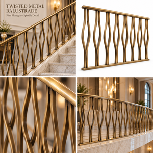 Rampe en bronze torsadé avec piliers fins en forme de sablier, main courante décorative et balustrade d'escalier moderne - Product Image 5