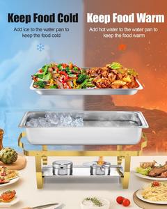 Plat de service rectangulaire de luxe en acier inoxydable avec accents dorés, chauffe-plats professionnel 9L pour mariages et salles de banquet - Product Image 5