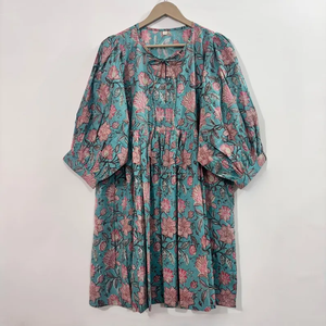 Vestido Midi Informal para Mujer, para Uso Diario, Todas las Temporadas, Tejido 100% Algodón, Liso, Manga Corta, Cintura Imperio, Estilo Babydoll, Cuello en V, Talla Grande - Product Image 1