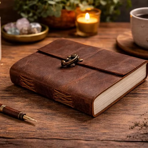 Handmade Leather Journal with <b>Lock</b> Printed Spiral & Saddle Stitch Binding 200 Pages Antique Deckle Edge Paper Vintage <b>Diary</b> - Product Image 3