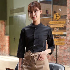Camisas de Uniforme de Hostelería Negras Unisex Premium con Cuello Mao y Mangas Tres Cuartos, Conjunto de Ropa Ligera y Elegante - Product Image 6