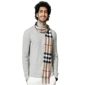 Écharpe en cachemire jacquard 100% imprimée à l'écran, écologique, tricotée pour l'hiver, pour femmes et hommes, avec longues franges, écharpe à carreaux personnalisée pour hommes - Product Image 3