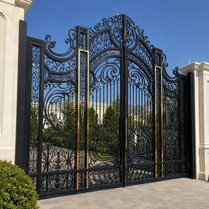 Portail Principal de Luxe en Fer Forgé Noir avec Accents Dorés, Design Ornemental pour Entrée de Villa, Portail de Sécurité pour la Maison - Product Image 1