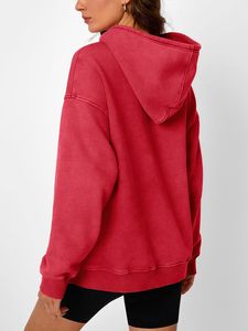 เสื้อฮู้ดดี้ผู้หญิงไซส์ใหญ่ สีแดง ผ้าฝ้าย แขนยาว สีพื้น ผ้าฟลีซ ระบายอากาศได้ดี สำหรับฤดูใบไม้ร่วง พร้อมโลโก้แบบกำหนดเอง - Product Image 3