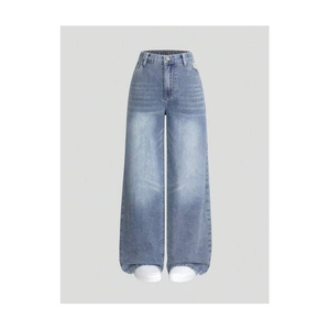 Jean en denim taille basse à jambe large pour femme, décontracté, longueur intégrale, délavé clair, écologique, couleur unie, coupe ample, style hiver - Product Image 6