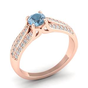 Bague en argent sterling 925 de conception exclusive REYES, pierre précieuse aquamarine ronde de 0,5 carat, faite à la main, pierre de naissance, bijoux fins - Product Image 2