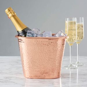 Cubo de Hielo de Cobre Martillado, Redondo, Hecho a Mano, Enfriador de Bebidas, Champán y Vino - Product Image 1