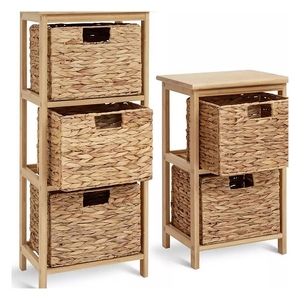 Bohemian Natural Water Hyacinth Eco-Friendly Wooden <b>Storage</b> Cabinet with Woven Baskets and Multifunctional Organizer - Product Image 3