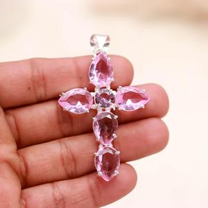 kunzite pendant pink kunzite necklace kunzite gemstone jewelry kunzite <b>silver</b> pendant natural kunzite pendant kunzite cross <b>pen</b> - Product Image 3