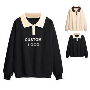 Women's Custom 330 Grams Terry Polo Sweatshirt Turn-Down Collar 3D Embossed Embroidery Front Logo-Athletic Sport <b>Jumpers</b> Winter - Product Image 1