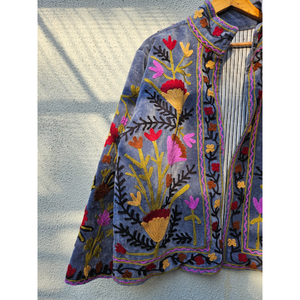 Women's Embroidered Suzani Bomber <b>Jacket</b> Floral <b>Pattern</b> Cotton Blend Short Sleeve Vintage Boho Outerwear New Velvet gift for her - Product Image 2