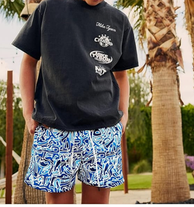 <b>Men</b> Blue Geometric Print Board Shorts Mid Waist Drawstring Quick Dry Swim <b>Trunks</b> with Pockets Casual Style - Product Image 3