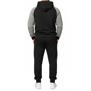 Wholesale Athletic Men's Two Tone Raglan Sleeve Tracksuit | Jogging Suit | <b>Black</b> and Grey Color <b>Hoodie</b> and trouser Set - Product Image 2