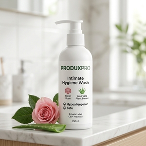 ProduxPro Marca Privada OEM Malasia, Lavado Íntimo Femenino a Base de Aloe Vera y Rosa Fresca, Hipoalergénico y Seguro - Product Image 2