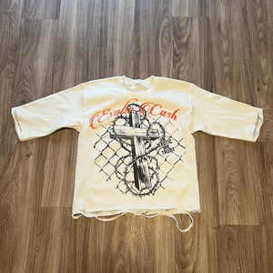 เสื้อยืดผู้ชายทรงหลวมโอเวอร์ไซส์ผ้ายีนส์ผ้าซักแบบวินเทจเสื้อ300ใส่ได้ทั้งไหล่ - Product Image 1