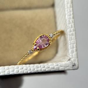 Anillo Sofisticado de Zafiro Rosa, Plata de Ley 925, Chapado en Oro de 14K, Zafiro Tallado en Forma de Pera, Anillo de Compromiso Vintage, Regalo - Product Image 5