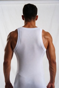100% Customized Wholesale High Quality Slim Fit Spoon Neck Ribbed for Wash Breathable 180g OEM Service Tank Top White Men's - Product Image 3