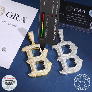 Pendentif personnalisé avec initiale B, pendentif en moissanite couleur D VVS, pendentif personnalisé lettre B, bijoux en moissanite - Product Image 3