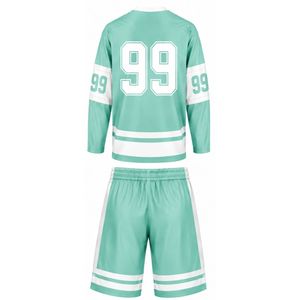 Ensemble de hockey sur glace sublimé vert menthe pour hommes, maillot et short en polyester rayé, uniforme sportif léger, vêtements de compétition - Product Image 2