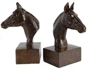 Vintage Style Durable Metal Horse Head <b>Bookends</b> 2Pcs Sculptural Traditional Design Antique Weathered Finish - Product Image 4