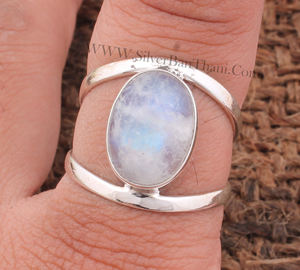 Bague en argent sterling 925 avec pierres naturelles de pierre de lune arc-en-ciel, sertie en clos, cinq pierres précieuses violettes authentiques, collection Février - Product Image 2