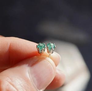 Natural Zambian Emerald <b>Stud</b> Earrings 4mm Round 925 Sterling <b>Silver</b> Dainty Minimalist Gemstone Earrings May Birthstone Jewelry - Product Image 2