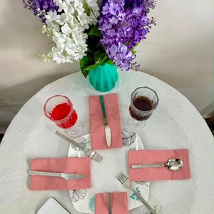 Ensemble de 10 serviettes en coton de luxe faites à la main, imprimées, carrées, couleur rose poudré, pour la décoration de table, usage domestique, lavables en machine - Product Image 5