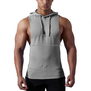 Sudadera con capucha holgada de gimnasio para hombre, Camiseta deportiva sin mangas con logotipo personalizado estampado - Product Image 5