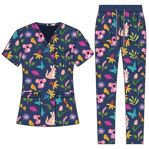 Nouvel ensemble d'uniformes médicaux tricotés unisexe pour hommes et femmes, idéal pour les cliniques vétérinaires, la chirurgie et les établissements hospitaliers, comprenant des hauts à manches courtes et des pantalons. - Product Image 3