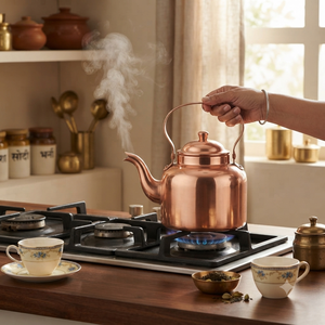 Bouilloire à thé en cuivre poli avec couvercle, poignée en laiton, théière pour cuisinière, chauffe-eau, pot de service traditionnel pour café et cuisine - Product Image 2
