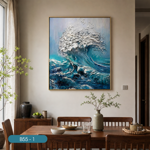 Peinture murale abstraite de vagues de mer HALO Luxury, art mural texturé 3D, décoration intérieure, fabricant vietnamien OEM ODM - Product Image 2