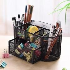 Metal <b>Desk</b> Organizer Double Tier Mesh Storage Holder Freestanding Office Supply Caddy Modern Design for <b>Desk</b> Neatening - Product Image 2