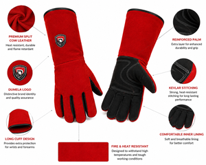 Guantes de Seguridad Vintage Personalizados al por Mayor de Alta Calidad, Rojos y Negros, de Cuero, hasta el Codo, Transpirables, con Forro de Algodón, Térmicos, para las Cuatro Estaciones - Product Image 5