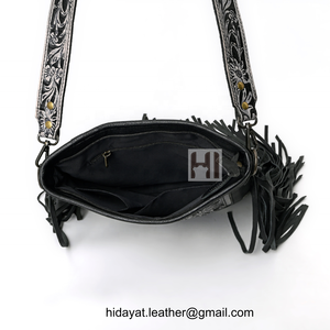 Bolso de Mano de Cuero Vacuno Hecho a Mano de Lujo con Correa Decorada - Product Image 5