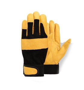 Guantes de Trabajo de Cuero Amarillos y Negros con Puño Elástico Antideslizante y Resistentes a la Abrasión, Guantes de Seguridad de Uso General - Product Image 3
