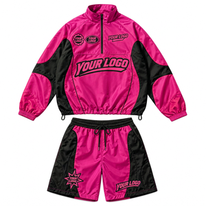 <b>Men's</b> Lightweight Nylon Patchwork Tracksuit Custom <b>Hoodie</b> <b>and</b> <b>Shorts</b> Windbreaker <b>Set</b> for Everyday Casual Street Fashion - Product Image 1